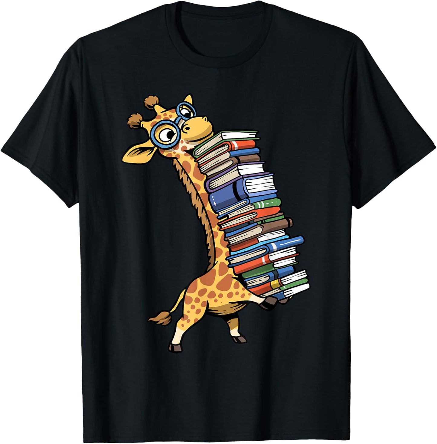 Teacher Shirt Giraffe Holding Books Funny Bookworm Librarian T-Shirt - T-Shirt | Black