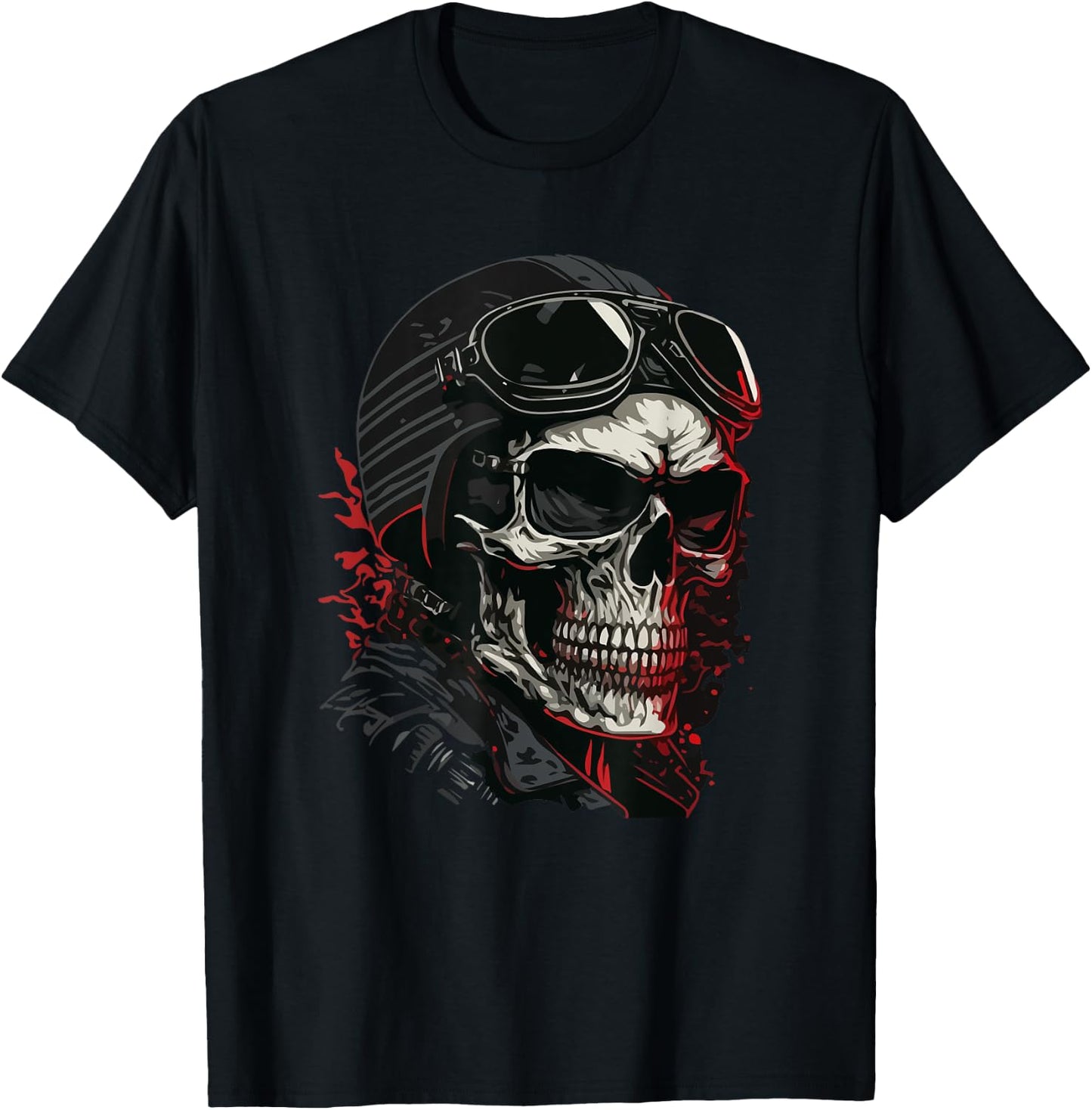 Skull Biker Skeleton Motorcycle Chopper Cafe Racer T-Shirt - T-Shirt | Black