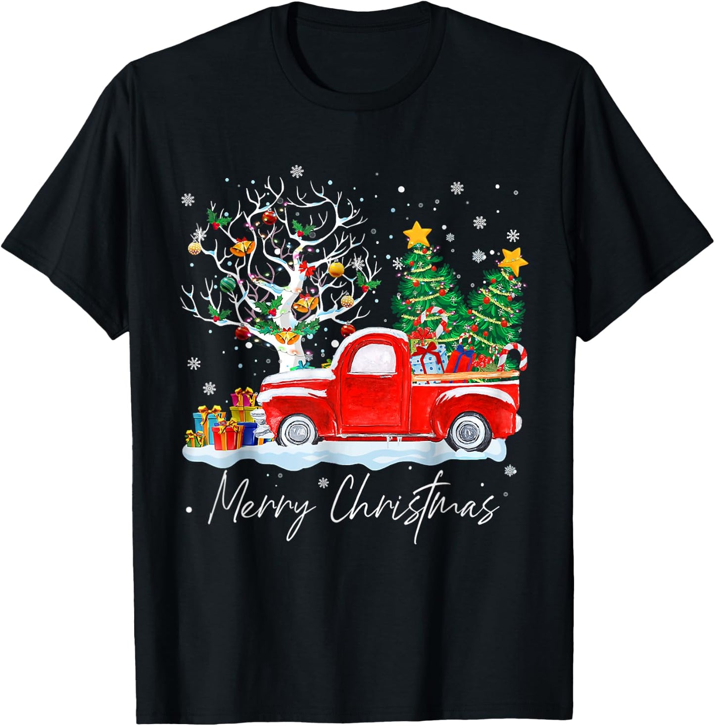 Merry Christmas 2024 Vintage Christmas Tree Pajama Family Xmas T-Shirt - T-Shirt | Black