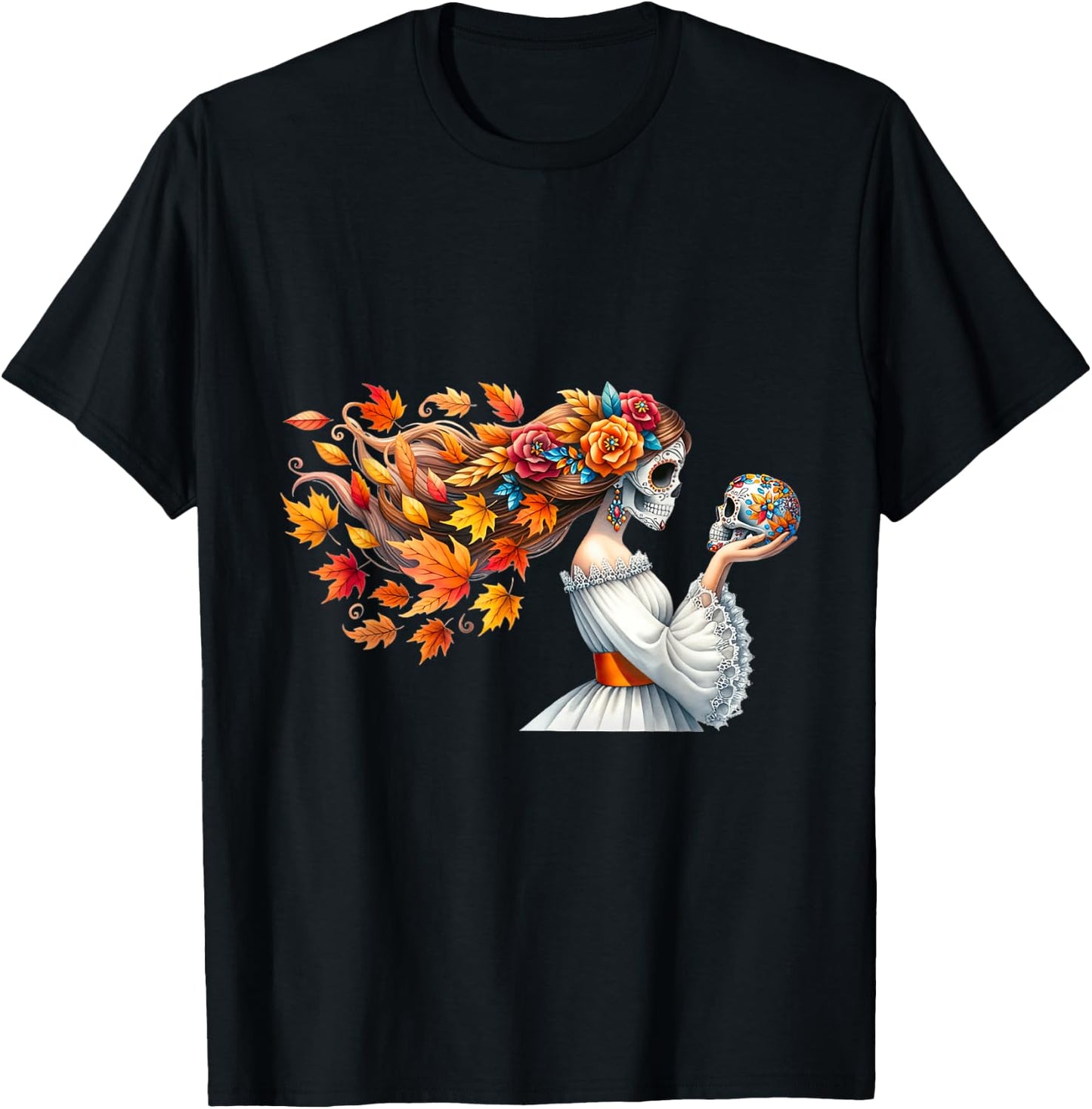 Dia De Los Muertos Catrina Flower Sugar Skull Mexican Women T-Shirt - T-Shirt | Black