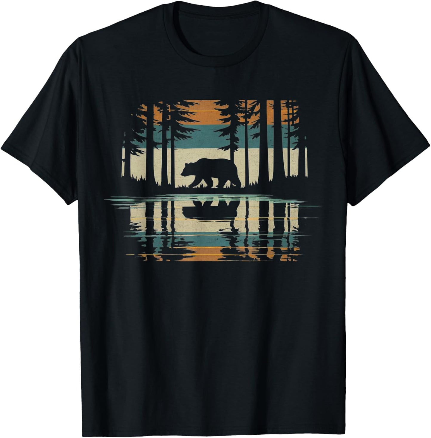 Trees Reflection Wild Forest Nature Animal Bear Outdoor T-Shirt - T-Shirt | Black