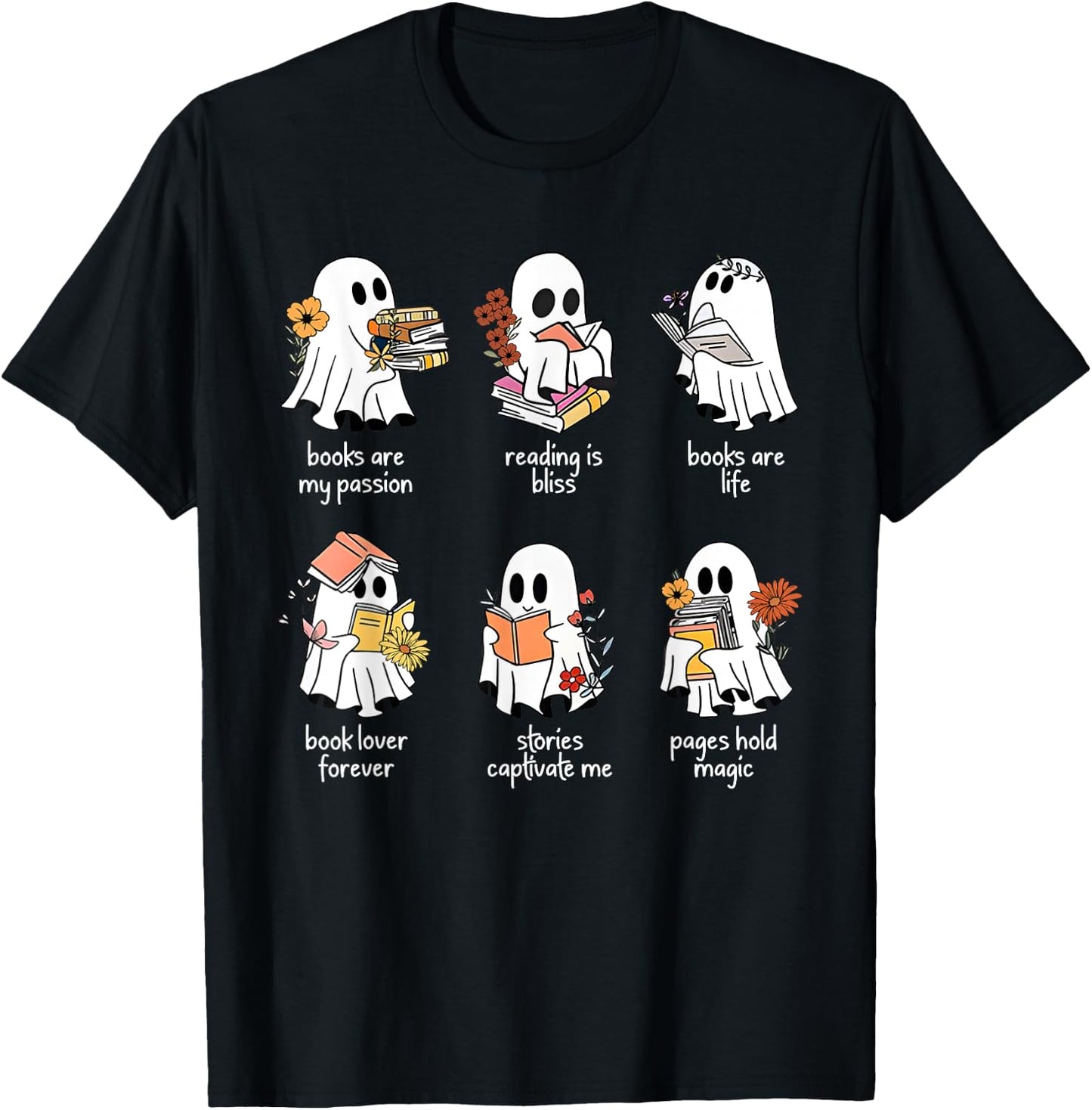 Halloween Books Are My Passion Ghost Reader Spooky Season T-Shirt - T-Shirt | Black
