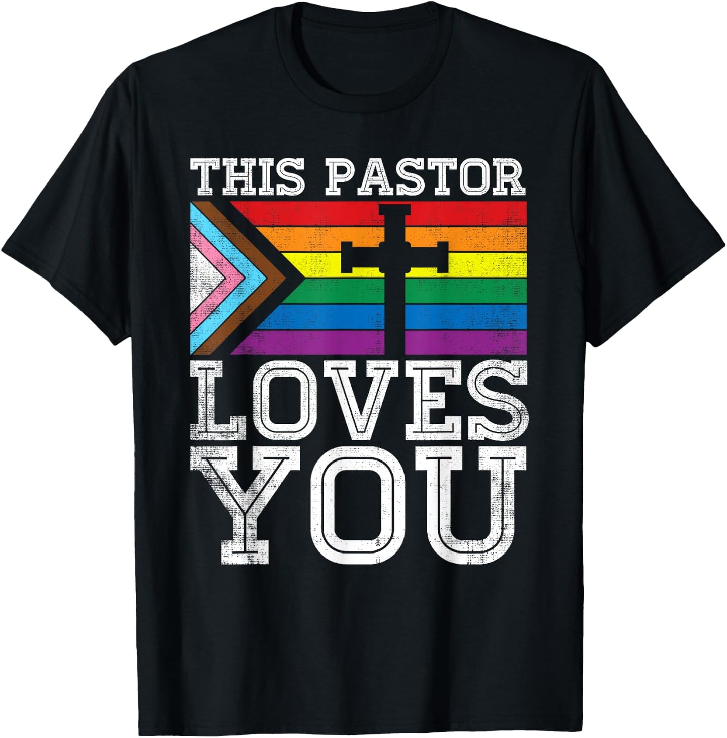 Christian Ally Inclusive Pride Clergy This Pastor Loves You T-Shirt - T-Shirt | Black