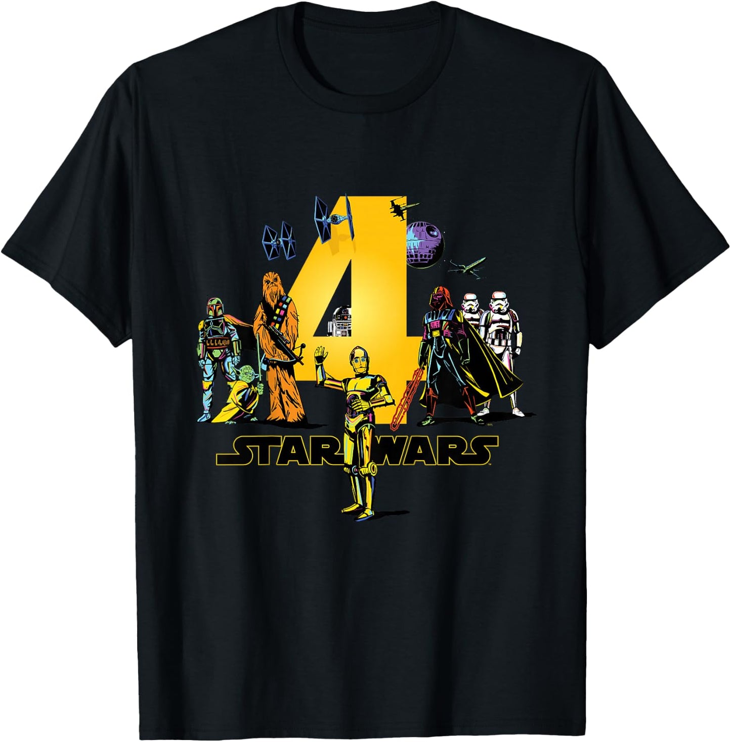 Star Wars Classic Characters Fourth Birthday 4 Years Old T-Shirt - T-Shirt | Black