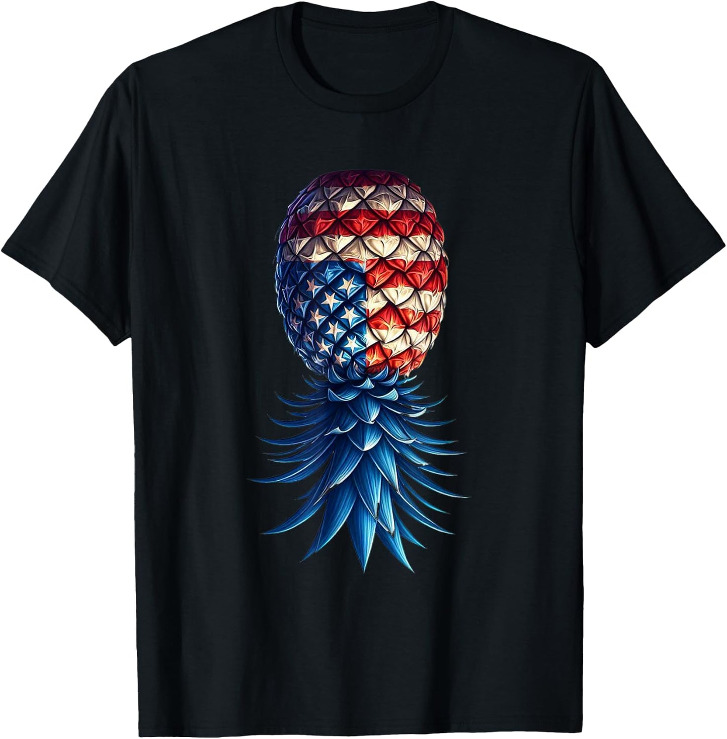 July Patriotic Red White Blue Upside Down Pineapple Swinger T-Shirt - T-Shirt | Black