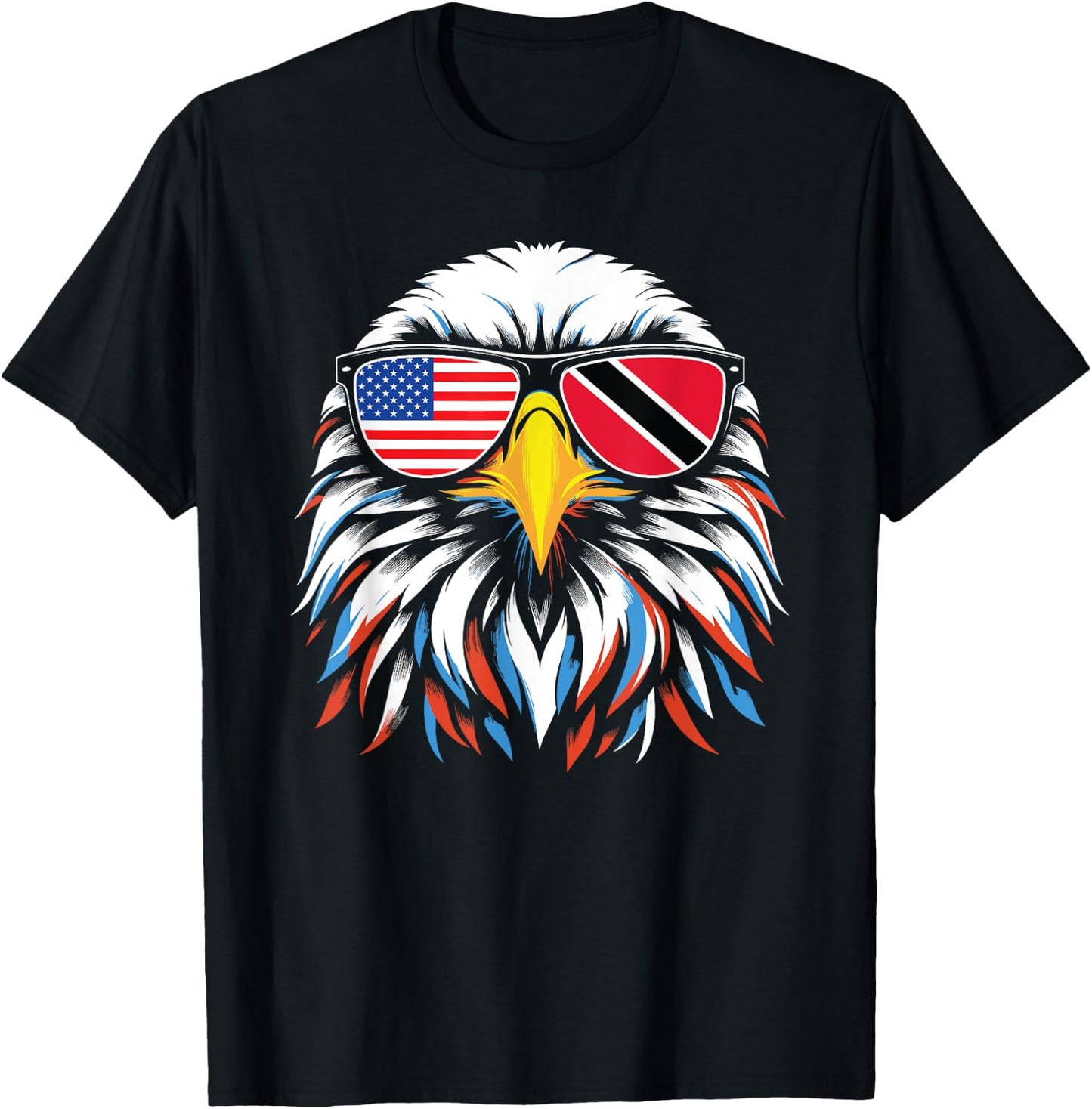 Half Trinidad and Tobago Half USA Flag Patriotic Eagle T-Shirt - T-Shirt | Black