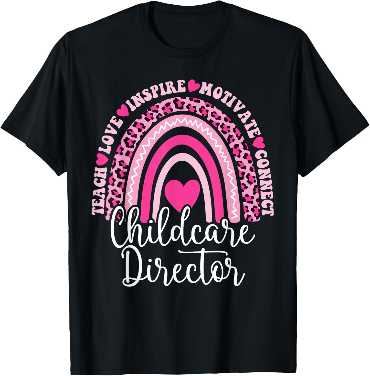 Childcare Director Rainbow Leopard Print Daycare Provider T-Shirt - T-Shirt | Black