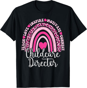 Childcare Director Rainbow Leopard Print Daycare Provider T-Shirt - T-Shirt | Black