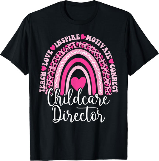 Childcare Director Rainbow Leopard Print Daycare Provider T-Shirt - T-Shirt | Black