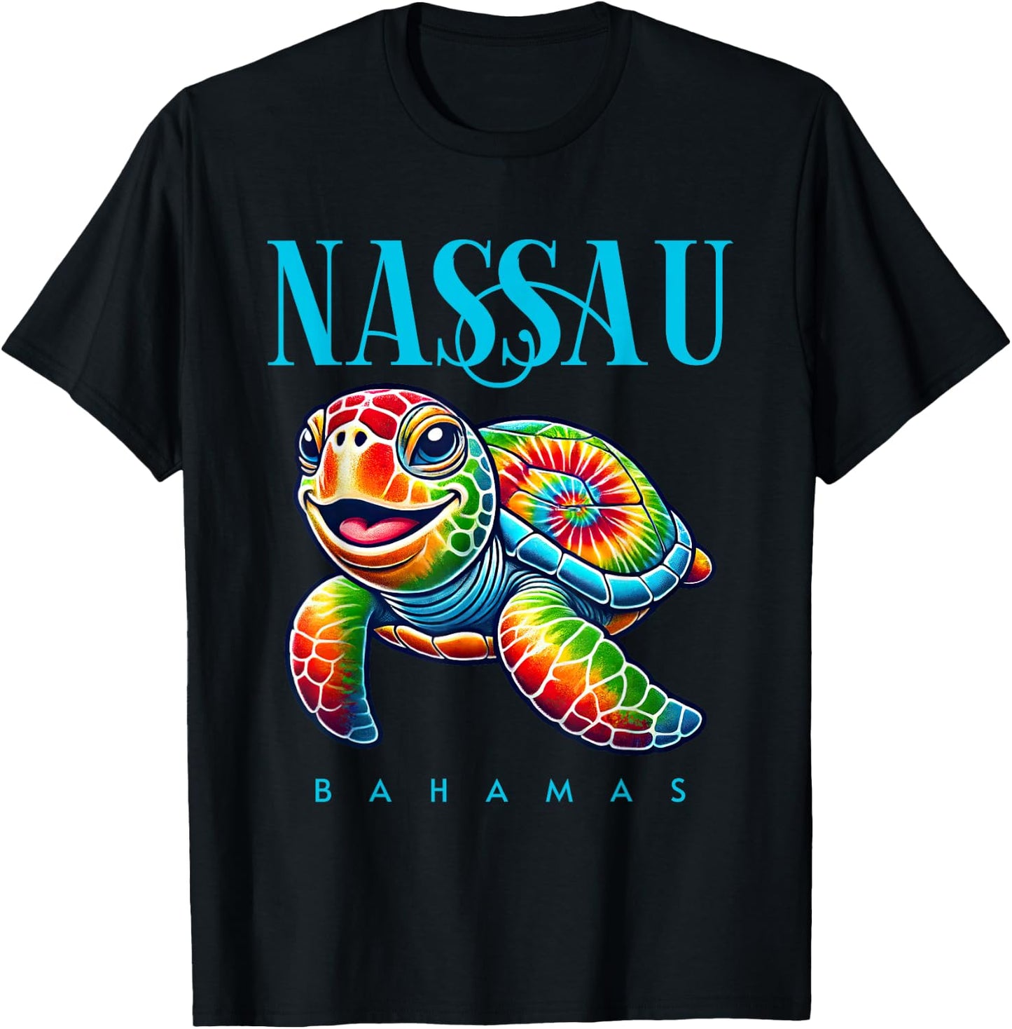Nassau Bahamas Smiling Tie Dye Sea Turtle T-Shirt - T-Shirt | Black