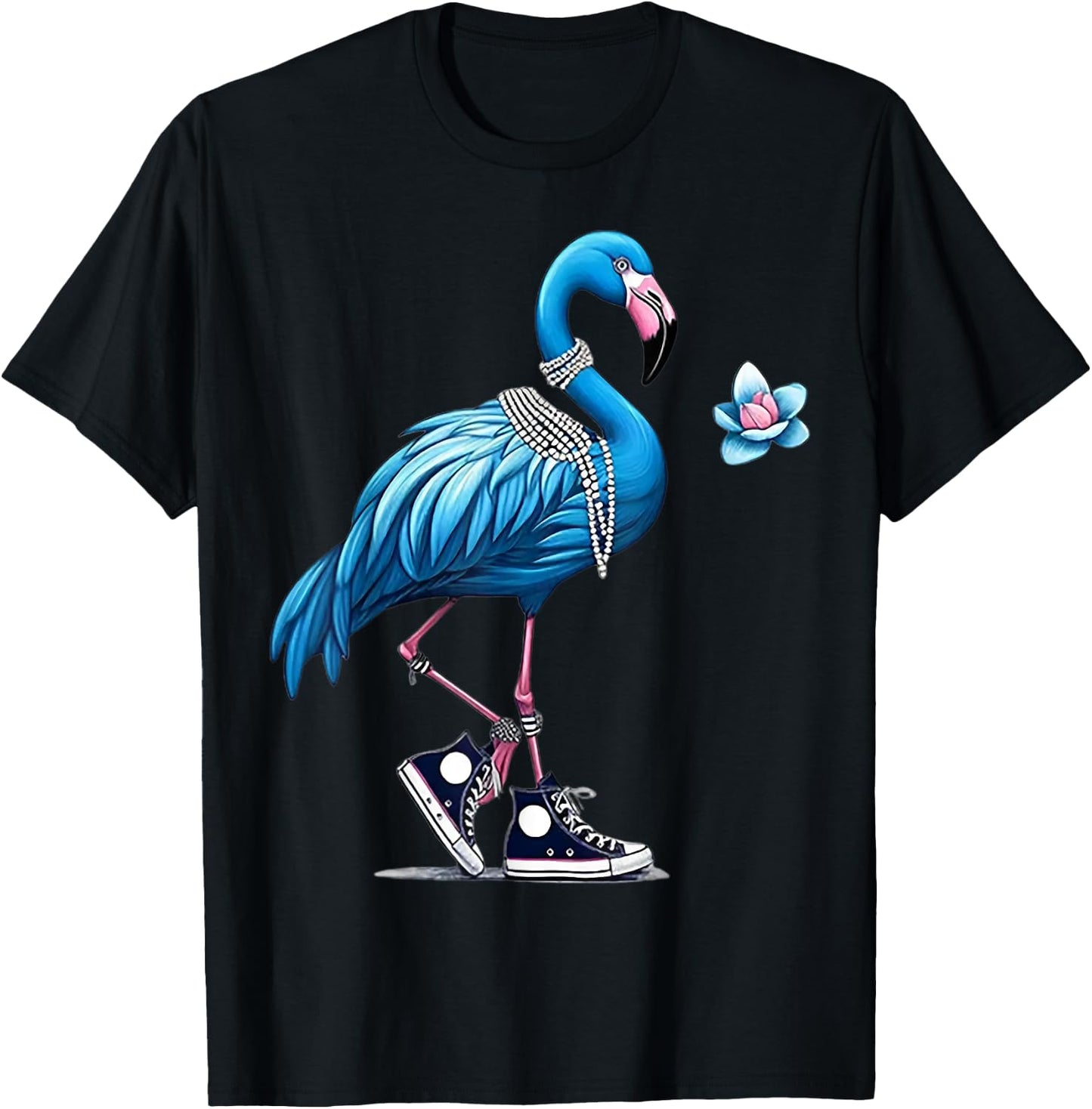 Flamingo Shoes Pearl Necklace T-Shirt - T-Shirt | Black
