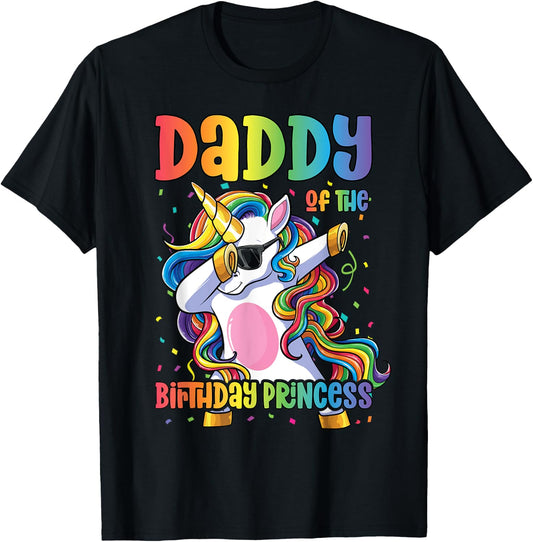 Daddy of the Birthday Princess Girl Dabbing Unicorn Dad T-Shirt - T-Shirt | Black