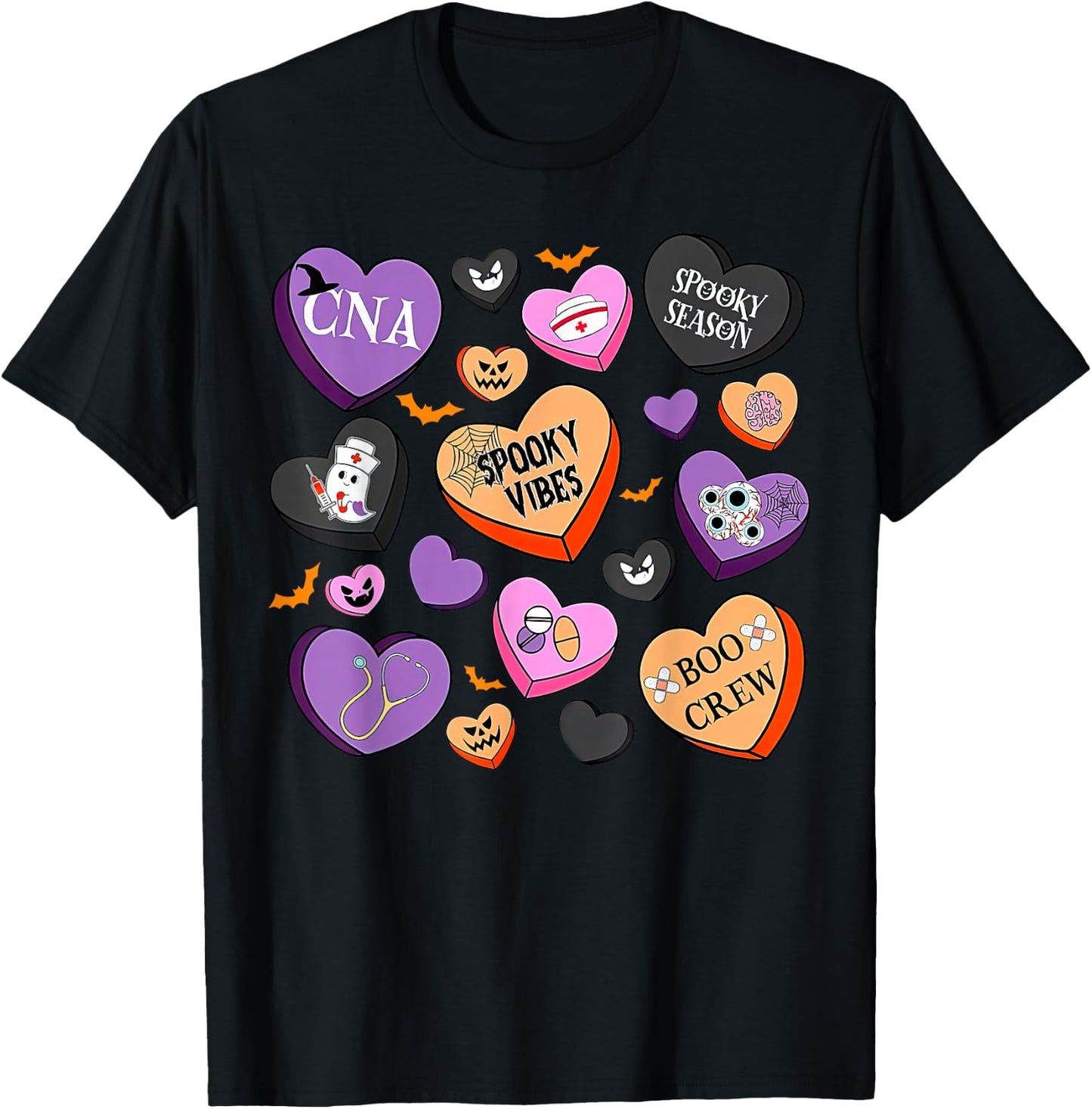 Halloween CNA Nurse Hearts Candy Certified Nursing Assistant T-Shirt - T-Shirt | Black