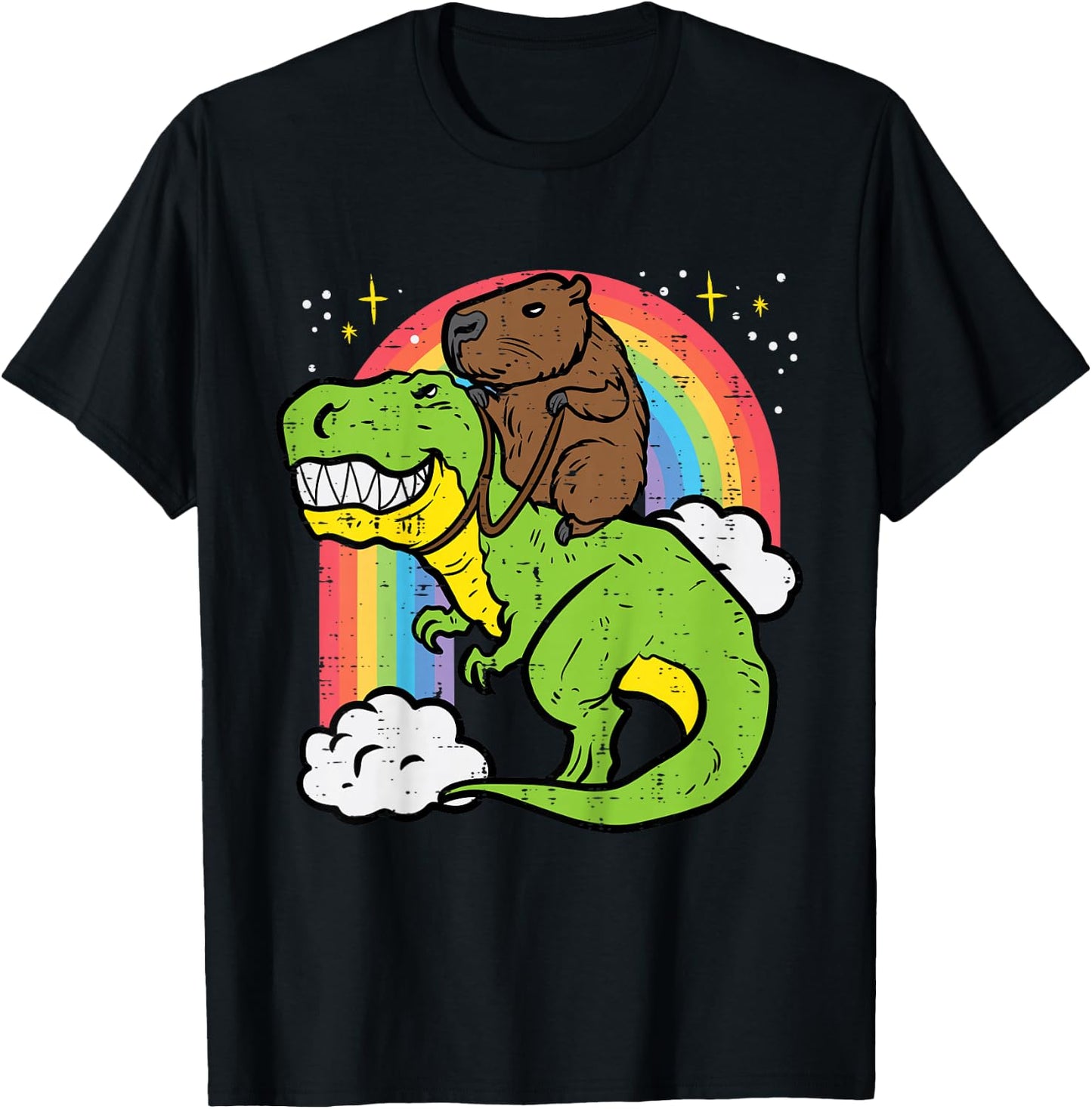 Kids Capybara Riding Trex Dino Cute Capy Rodent Toddler Boys Kids T-Shirt - T-Shirt | Black
