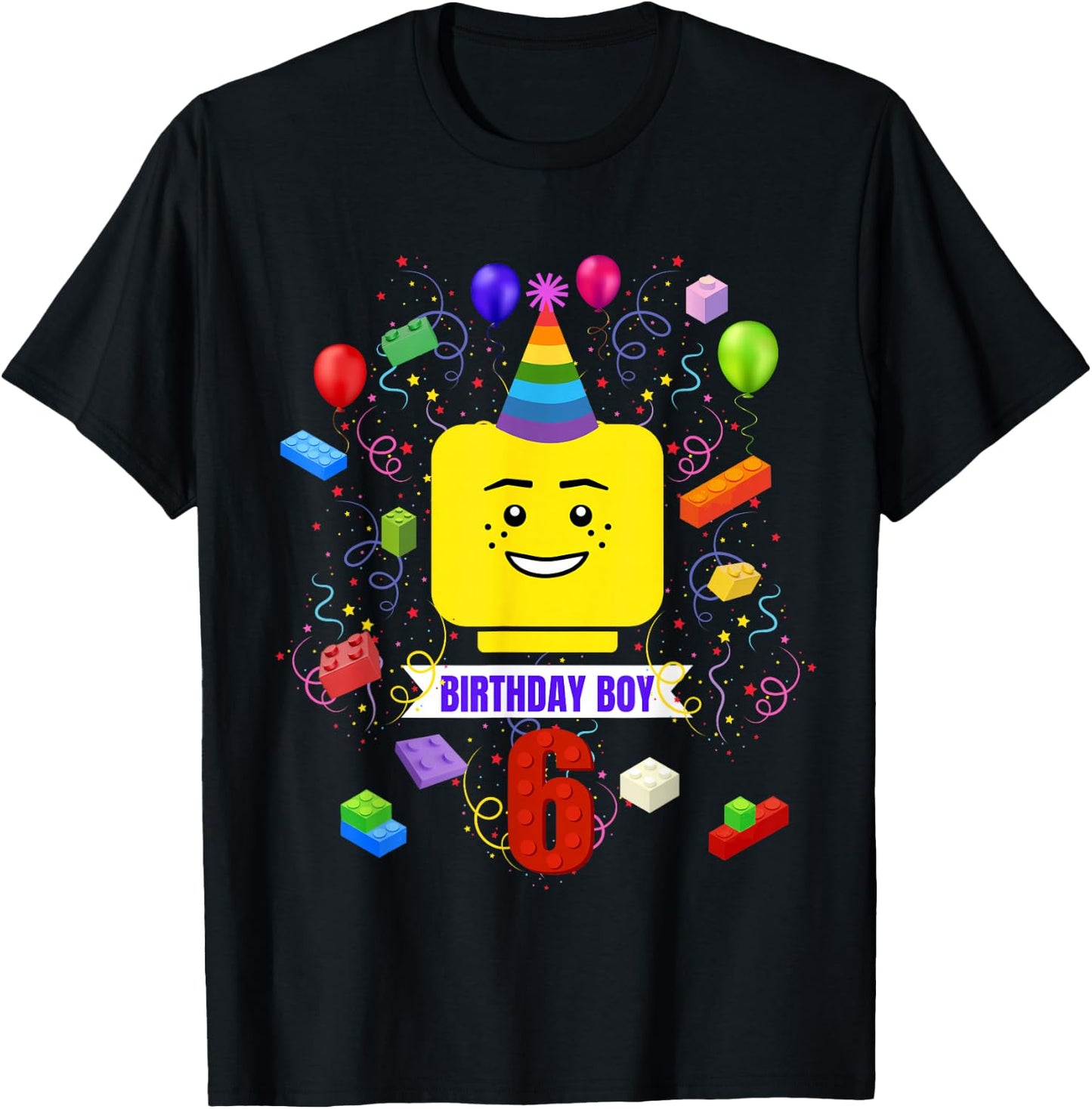 Building Bricks 6th Birthday Boy 6 Master Builder Blocks T-Shirt - T-Shirt | Black
