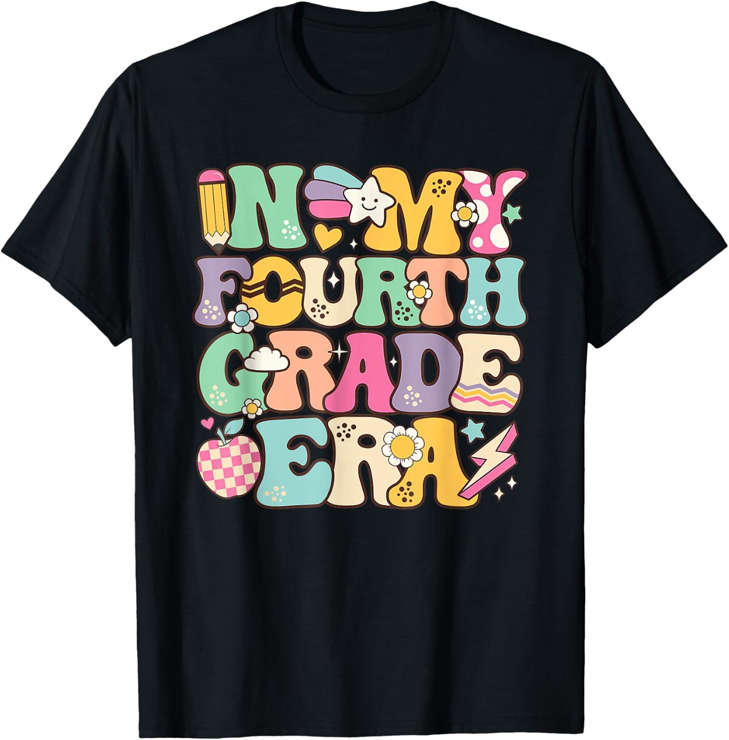 In My Fourth Grade Era Back To School Retro Groovy 4th Grade T-Shirt - T-Shirt | Black
