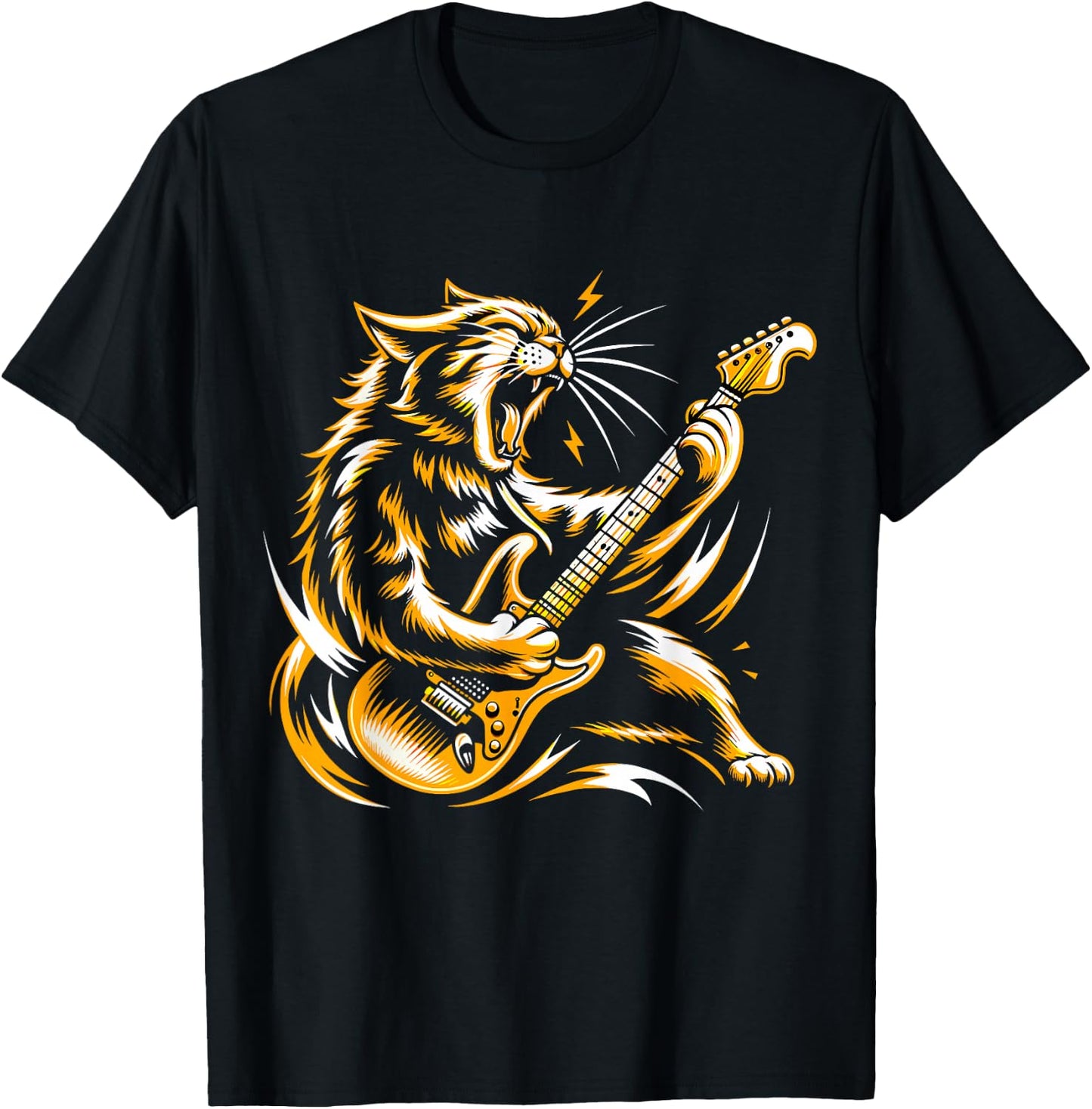 Rock and Roll Cat Electric Guitar T-Shirt - T-Shirt | Black