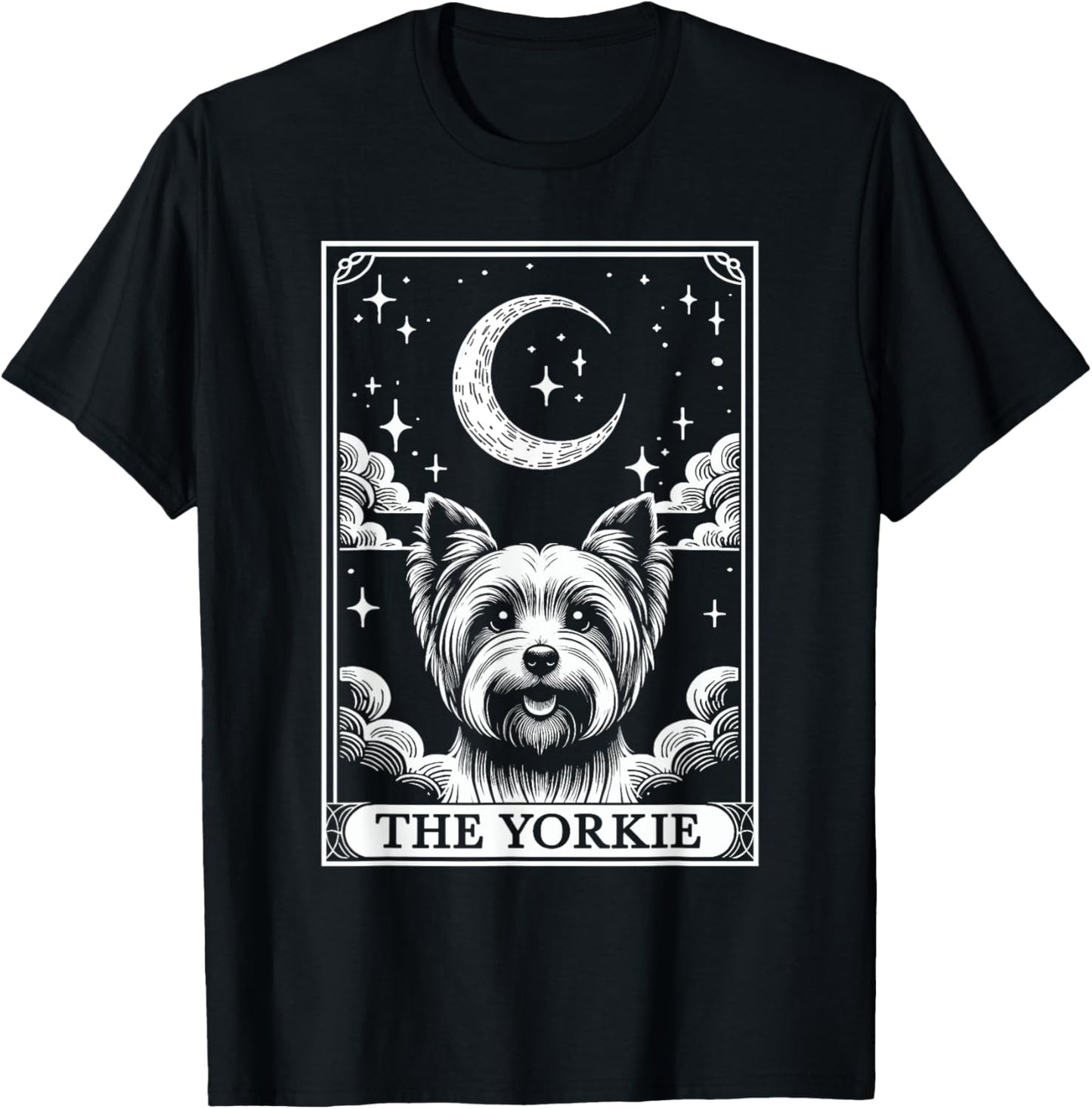 Tarot Card Vintage Crescent Moon Yorkshire Terrier Dog Mom T-Shirt - T-Shirt | Black