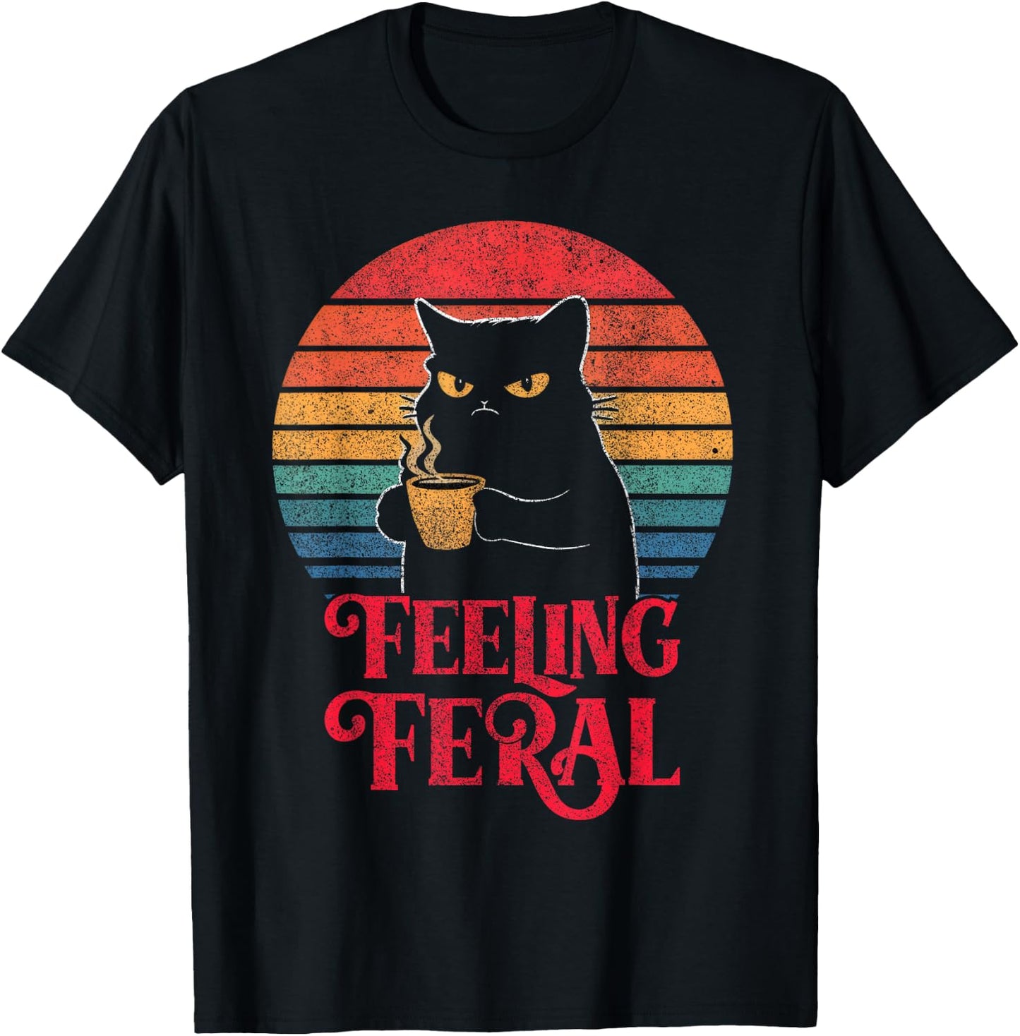 Feeling Feral Funny Summer Cat Lover Design For Girls, Women T-Shirt - T-Shirt | Black