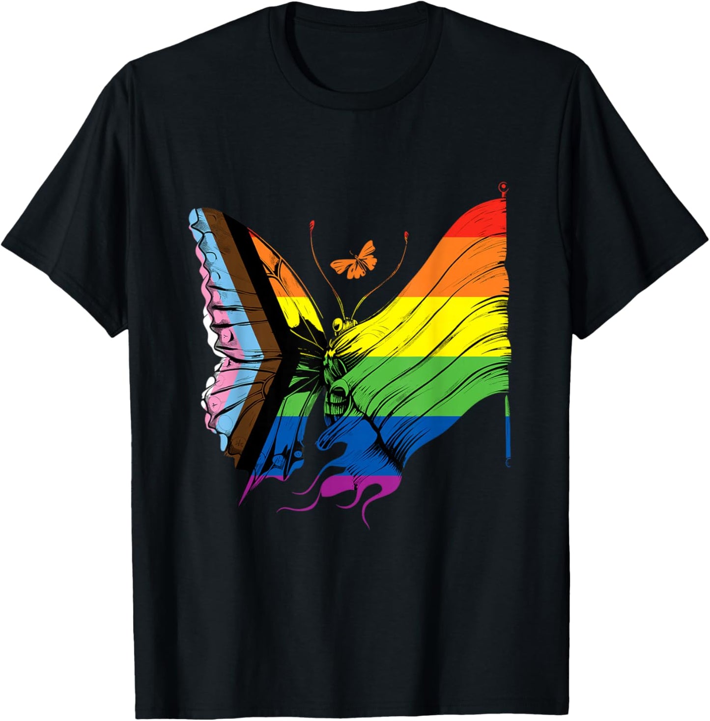 Butterfly Progress Pride Flag LGBTQ Progressive Pride Flag T-Shirt - T-Shirt | Black
