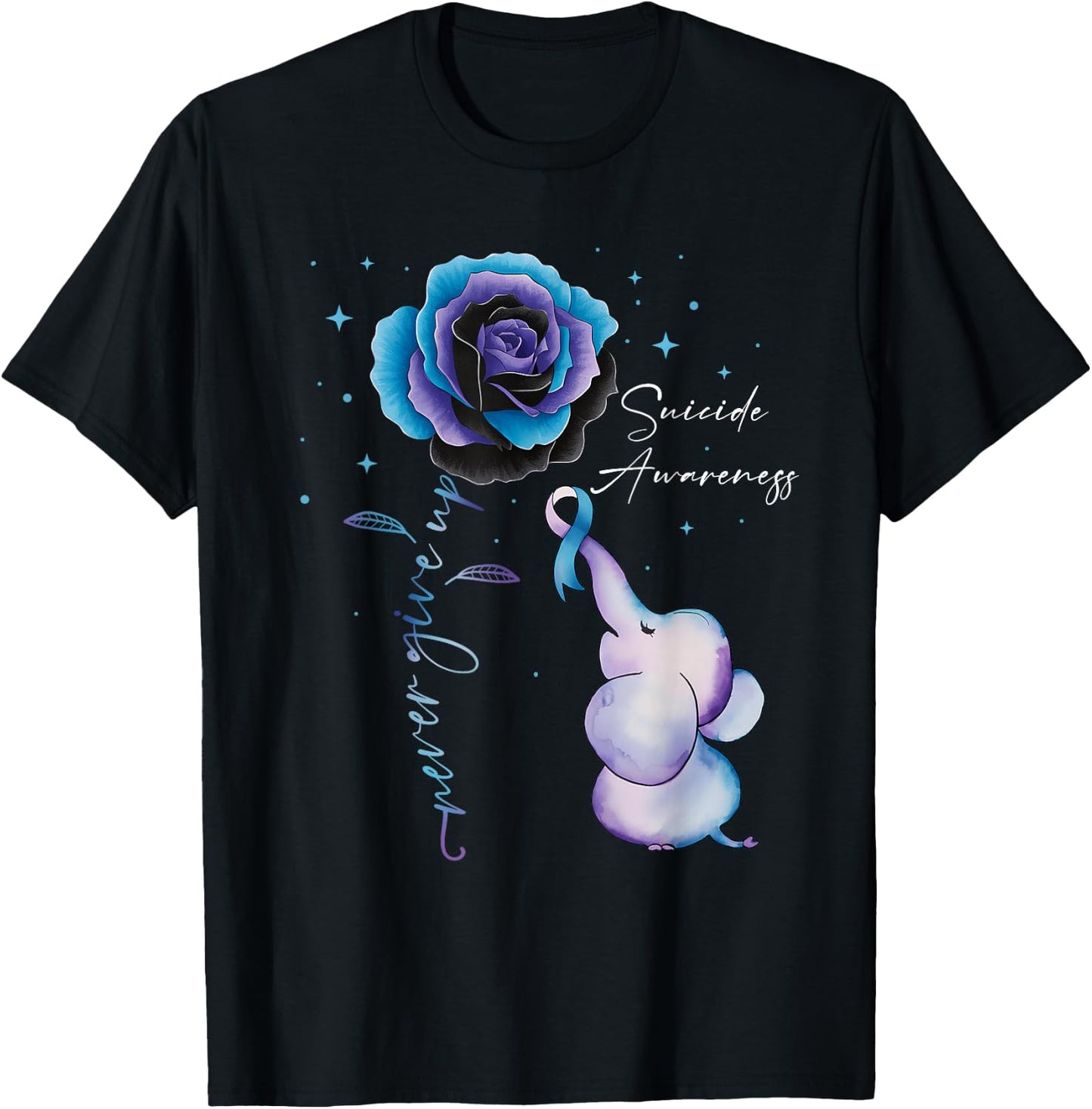 Suicide Prevention Awareness Elephant Sunflower Teal Purple T-Shirt - T-Shirt | Black