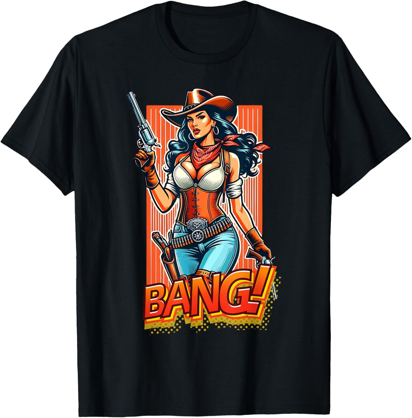 Cowboy Western Gun Range Country Cowgirl Bang T-Shirt - T-Shirt | Black