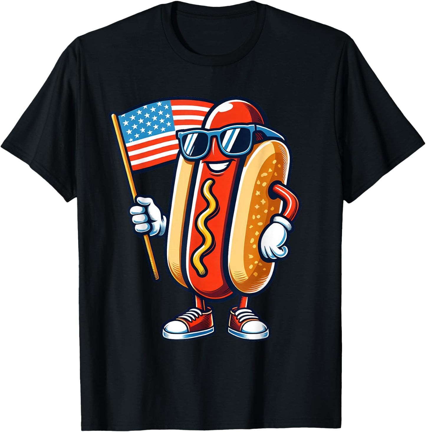 Hotdog With USA Flag 4th of July Funny For Boys Girls Kids T-Shirt - T-Shirt | Black