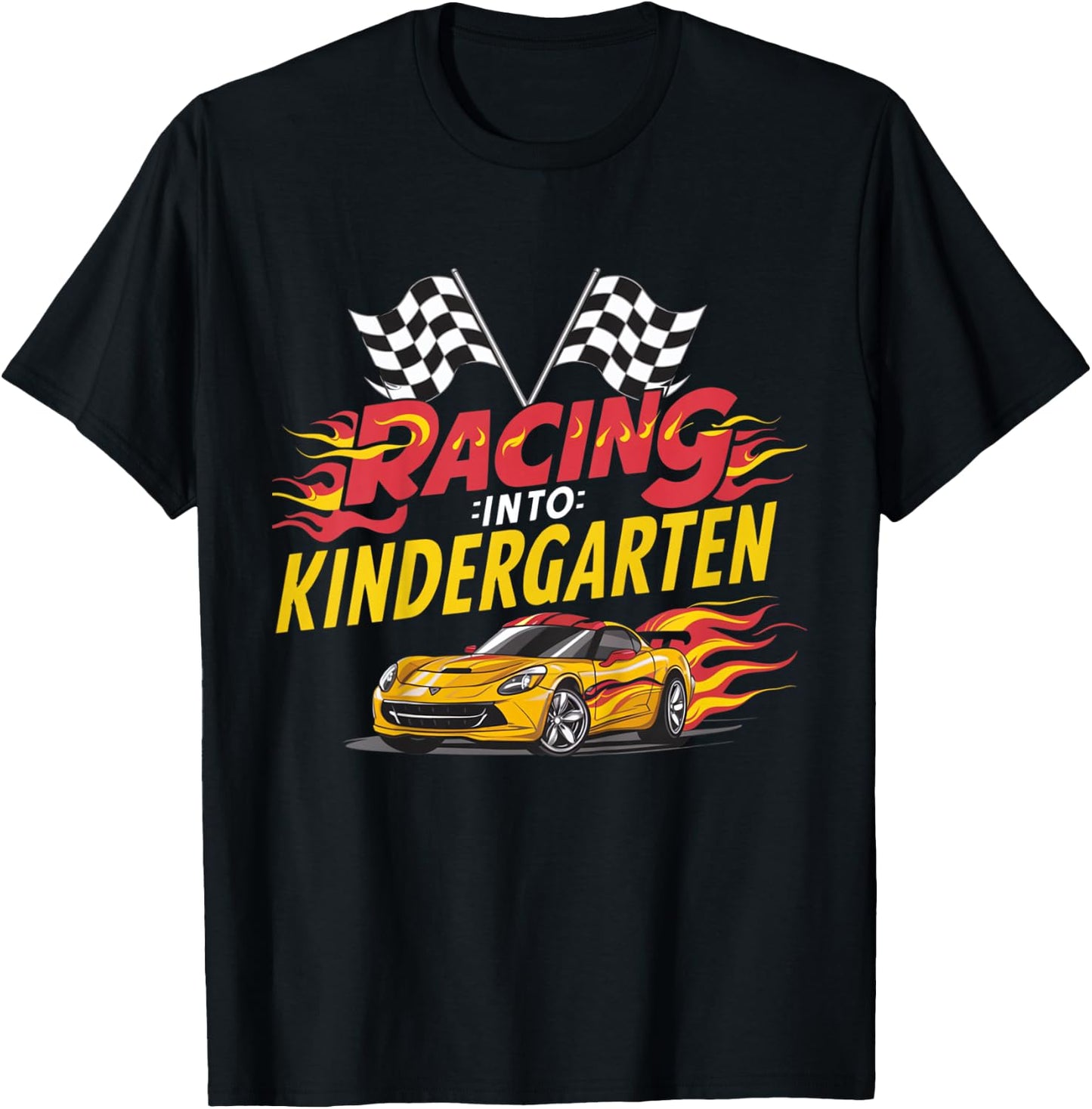 Kids Hello First Day of Kindergarten Racing Car Back to School T-Shirt - T-Shirt | Black