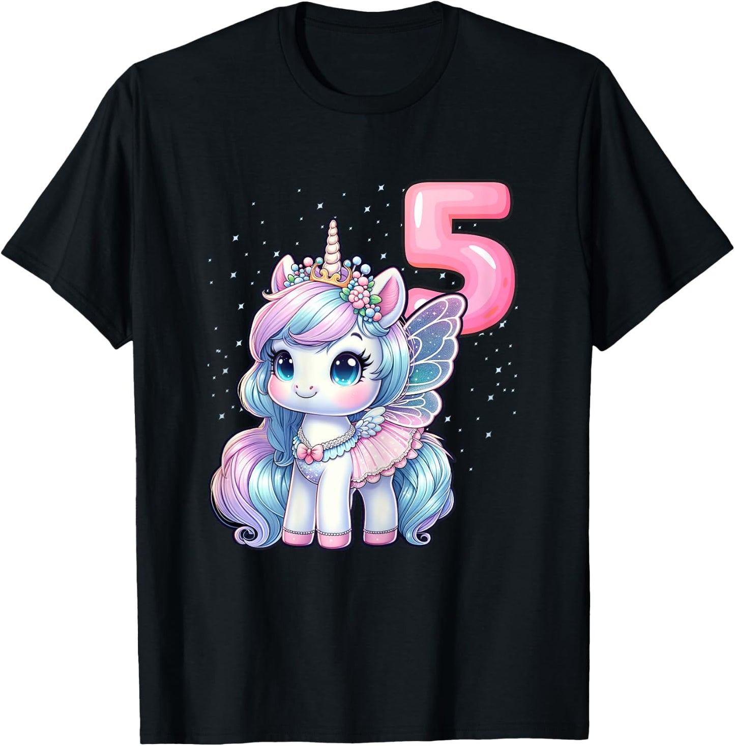 Unicorn Fairy 5th Birthday 5 Year Old Party Girls Outfit T-Shirt - T-Shirt | Black