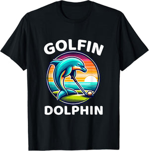 Golfin Dolphin Funny Sea Mammal Dolphin Playing Golf Sports T-Shirt - T-Shirt | Black