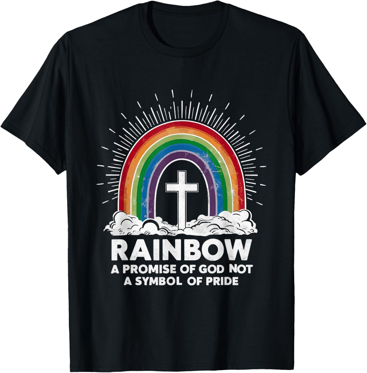 Rainbow A Promise Of God Not A Symbol Of Pride T-Shirt - T-Shirt | Black