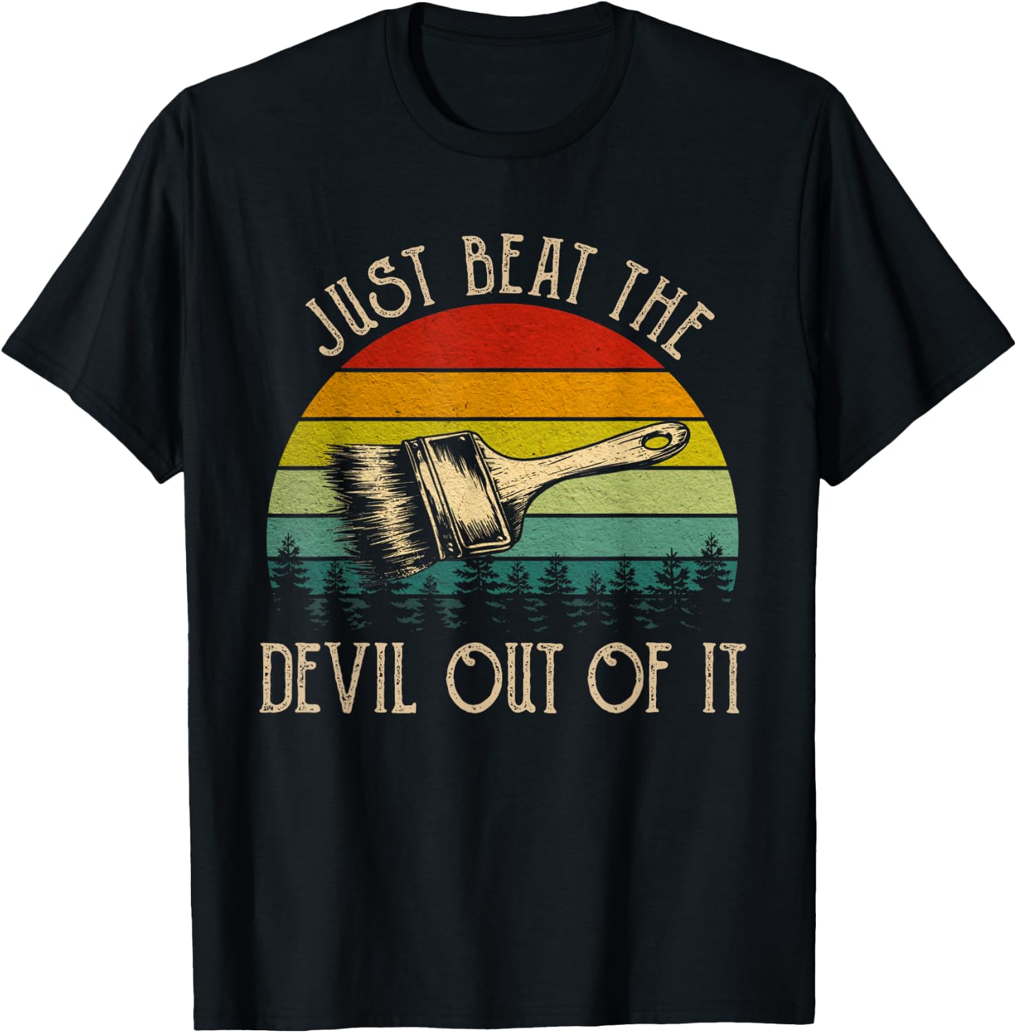 Just Beat The Devil Out Of It Vintage Funny Painting Western T-Shirt - T-Shirt | Black