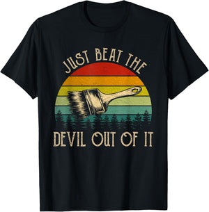 Just Beat The Devil Out Of It Vintage Funny Painting Western T-Shirt - T-Shirt | Black