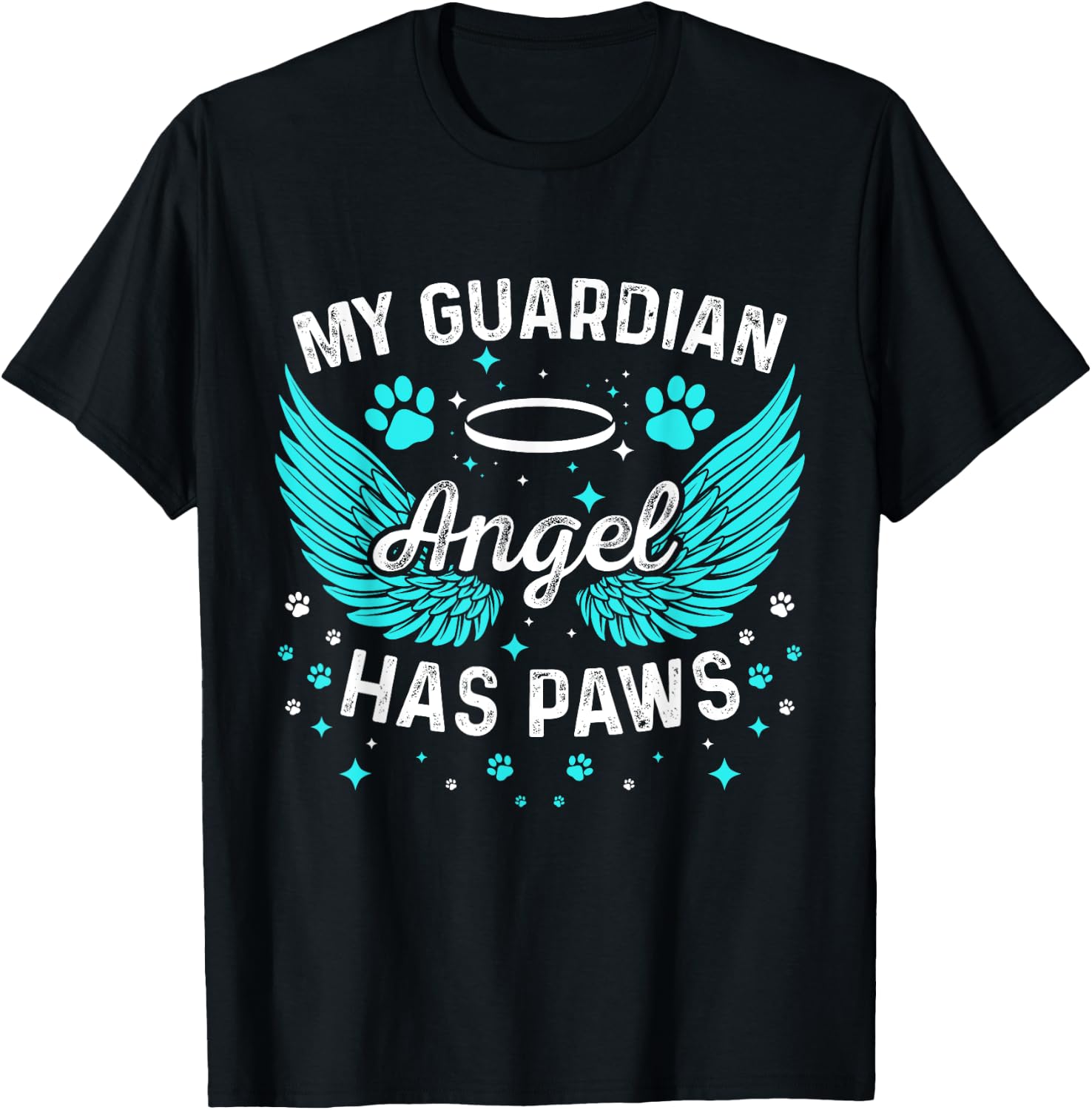 Dog Or Cat My Guardian Angel Has Paws Pet Memorial T-Shirt - T-Shirt | Black