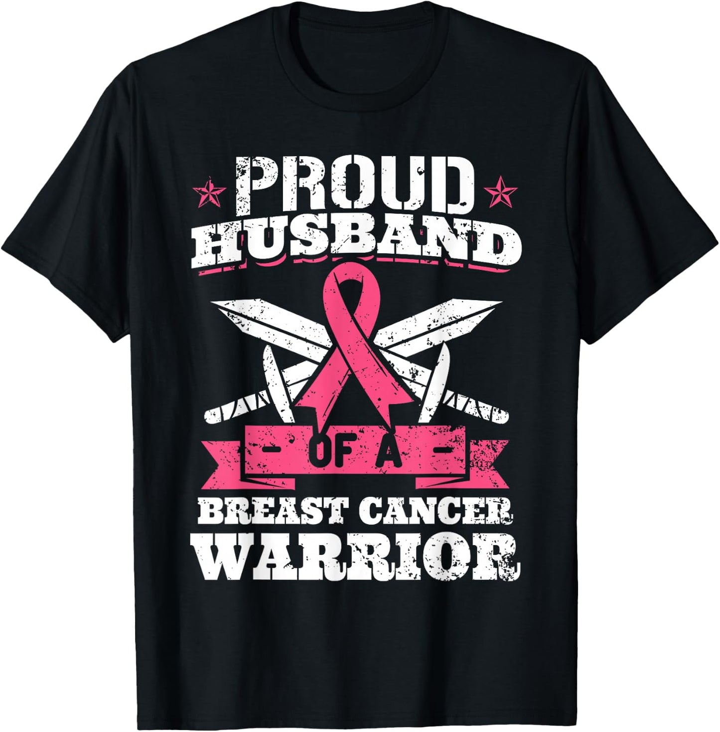 Proud Husband Of Breast Cancer Warrior Pink Awareness Ribbon T-Shirt - T-Shirt | Black