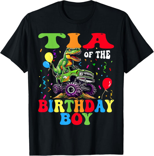Tia Of The Birthday Boy Dinosaur Monster Truck T-Shirt - T-Shirt | Black
