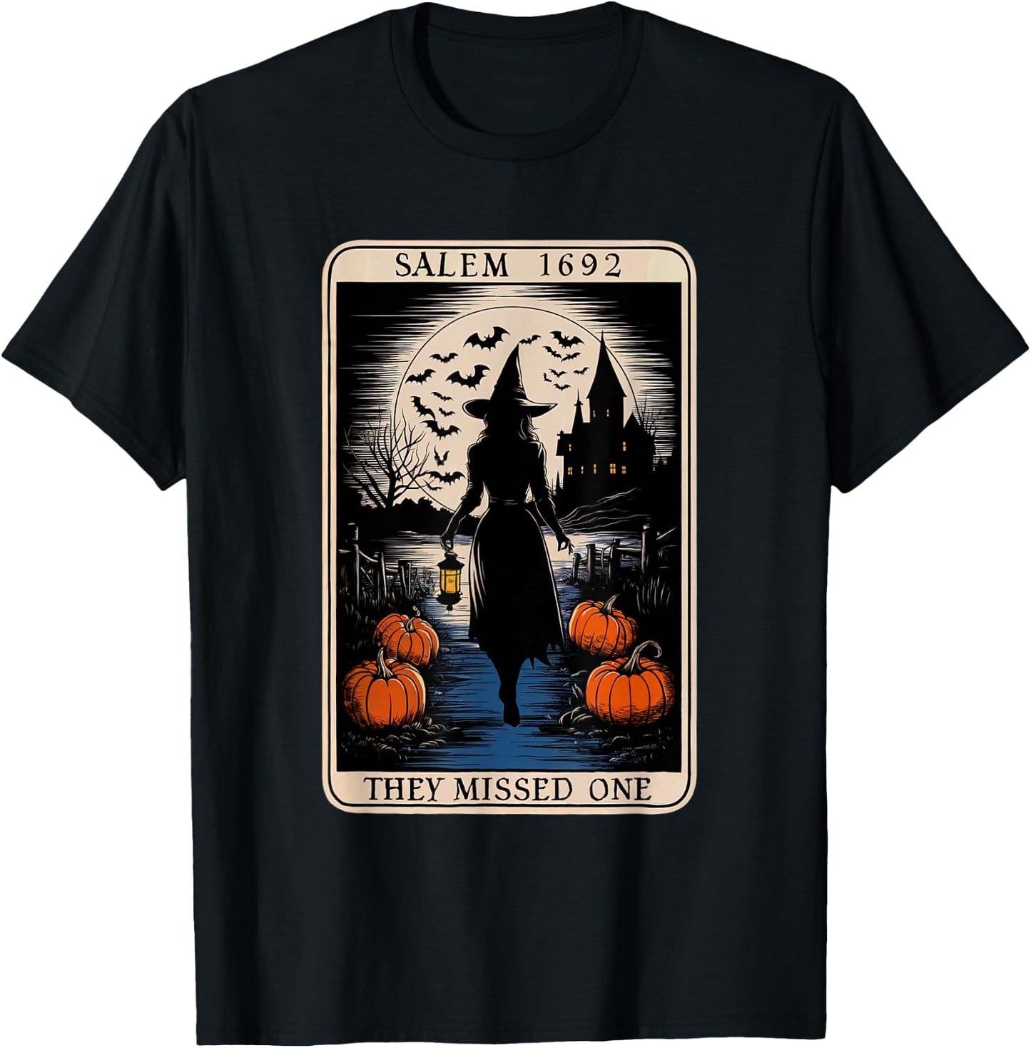 Salem 1692 They Missed One Halloween Tarot Card Witch Trials T-Shirt - T-Shirt | Black