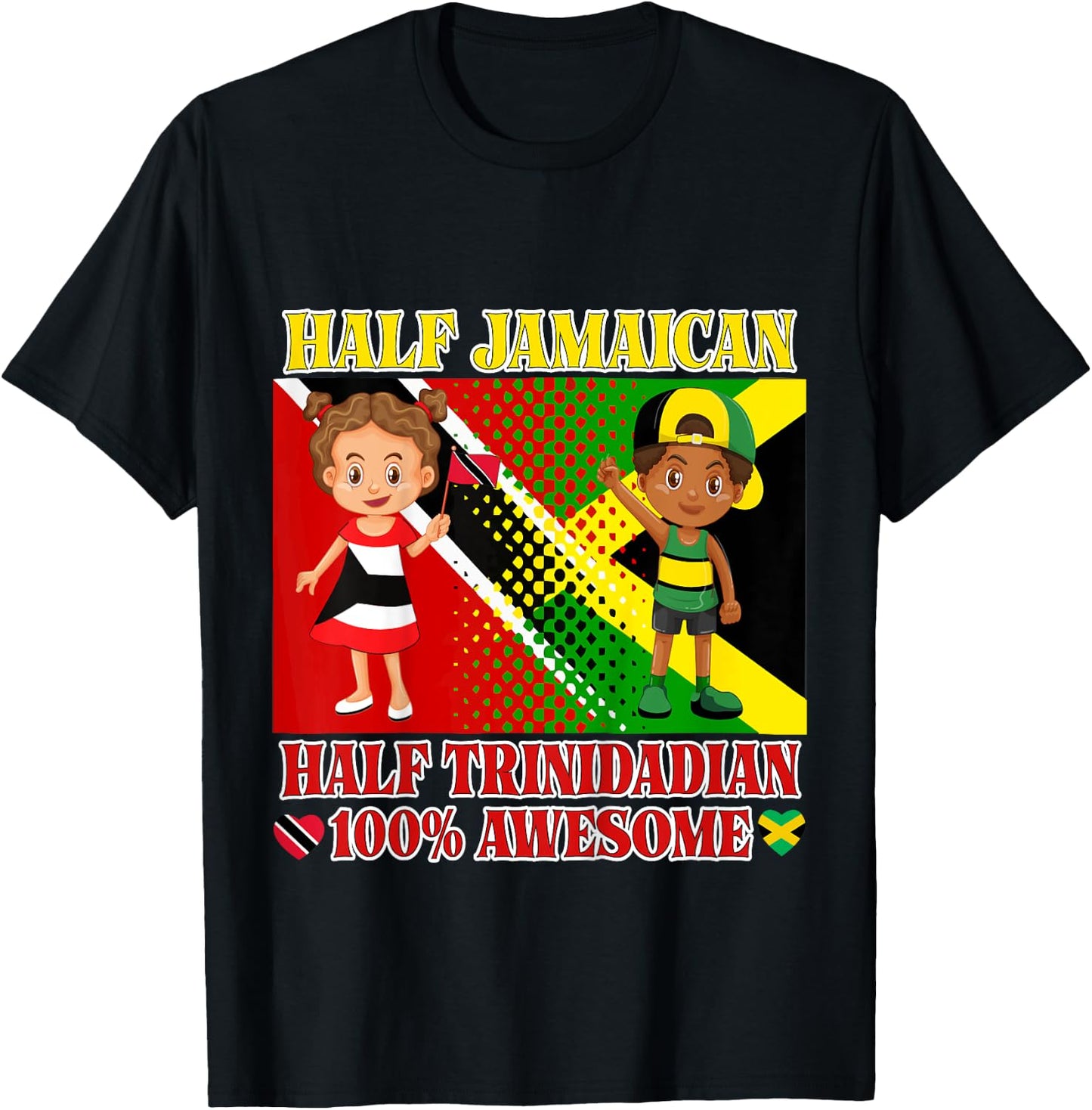 Half Trini Half Jamaican Toddler Trinidad Flag Root Girl Boy T-Shirt - T-Shirt | Black