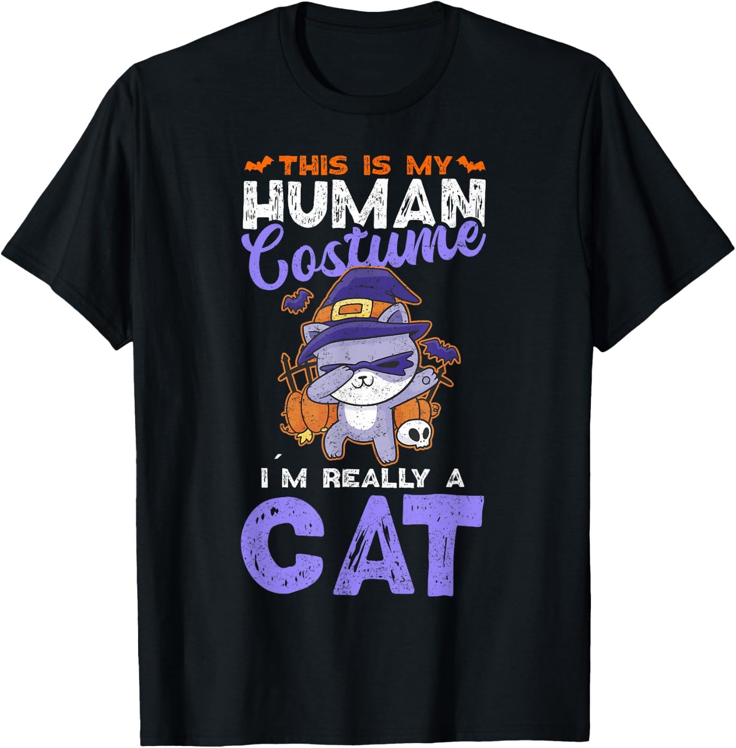 This Is My Human Costume I´m Really A Cat Halloween T-Shirt - T-Shirt | Black