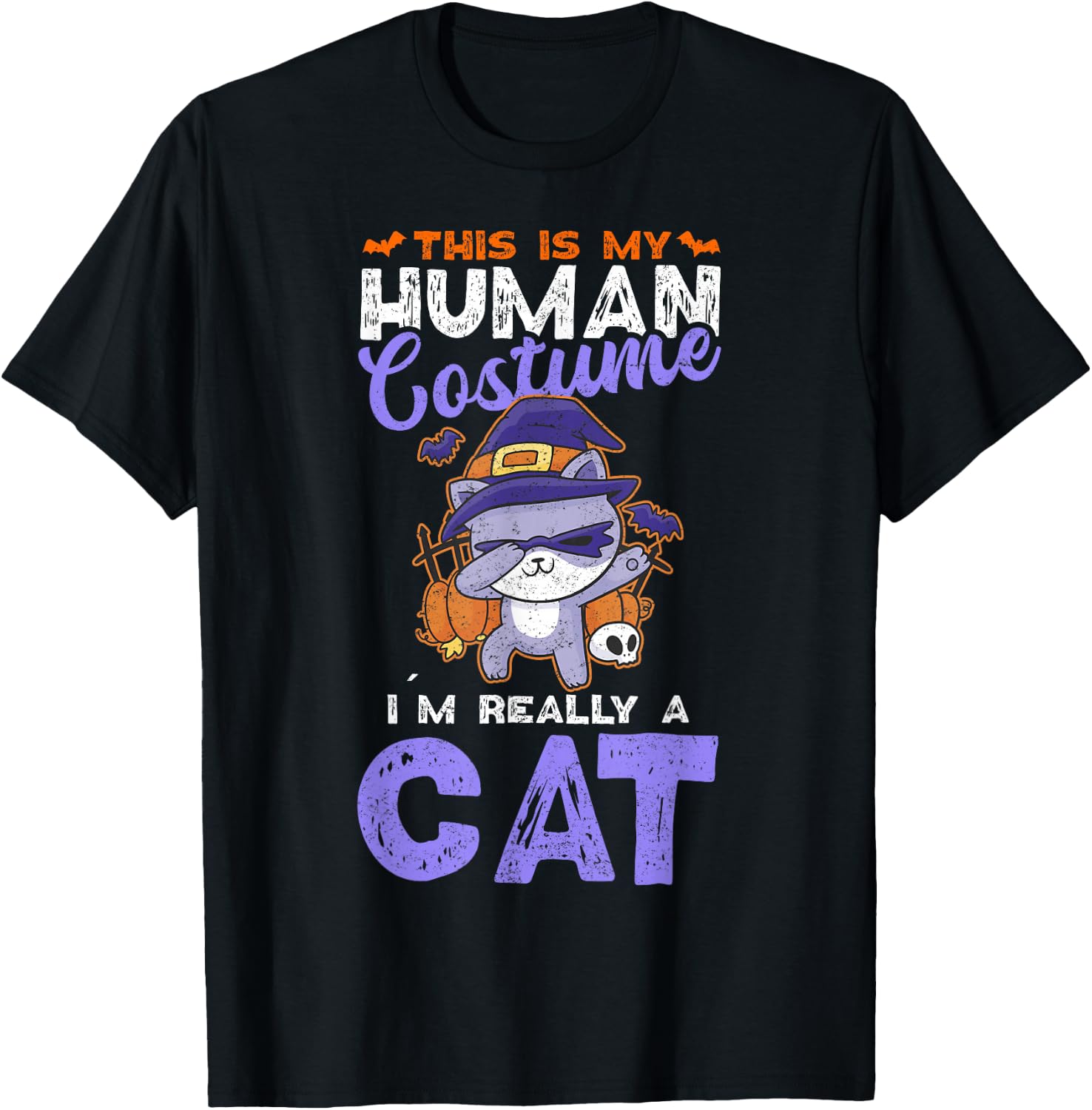 This Is My Human Costume I´m Really A Cat Halloween T-Shirt - T-Shirt | Black