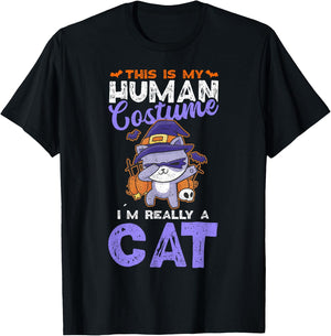 This Is My Human Costume I´m Really A Cat Halloween T-Shirt - T-Shirt | Black