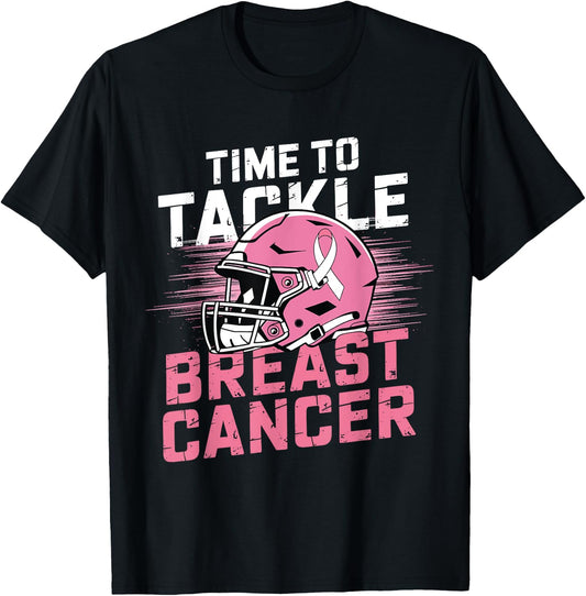 Time to Tackle Breast Cancer shirt Football Helmet Awareness T-Shirt - T-Shirt | Black