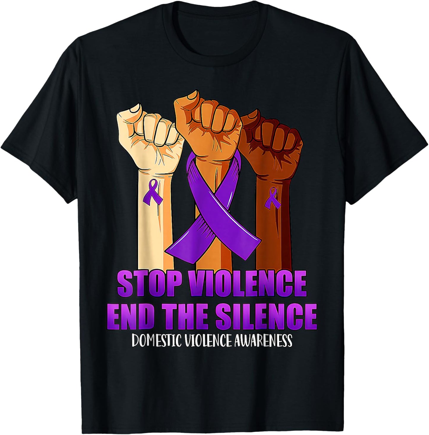 Domestic Violence Awareness Hand Stop Violence End Silence T-Shirt - T-Shirt | Black