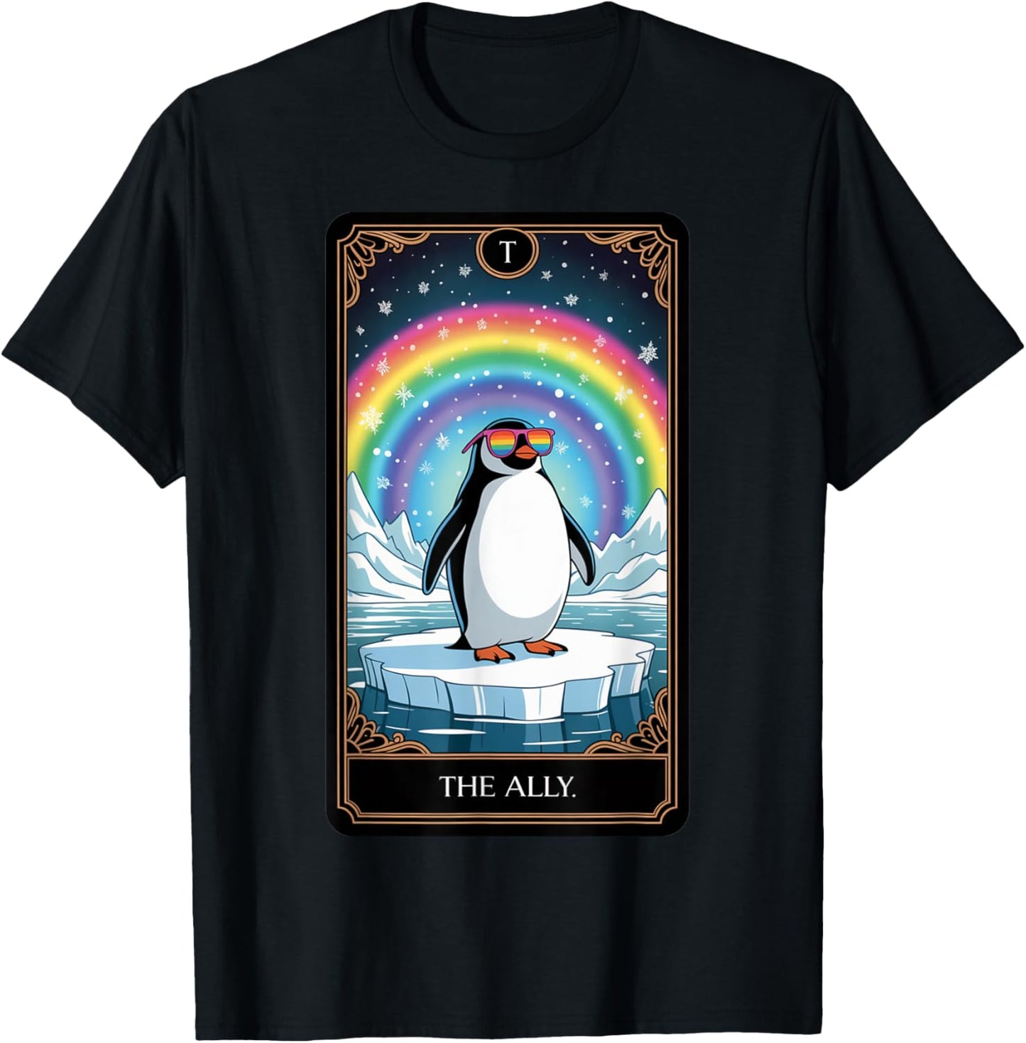 The Ally – Penguin Pride Tarot Card LGBTQ+ Arctic Animal T-Shirt - T-Shirt | Black
