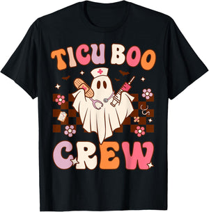 Boo Crew Funny Nursing Ghost Women TICU Nurse Halloween T-Shirt - T-Shirt | Black