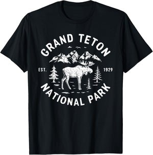 Grand Teton National Park Moose Vacation Outdoor and Hiking T-Shirt - T-Shirt | Black