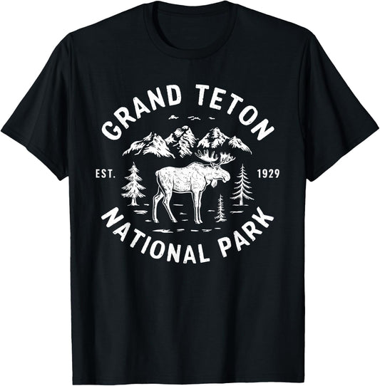 Grand Teton National Park Moose Vacation Outdoor and Hiking T-Shirt - T-Shirt | Black