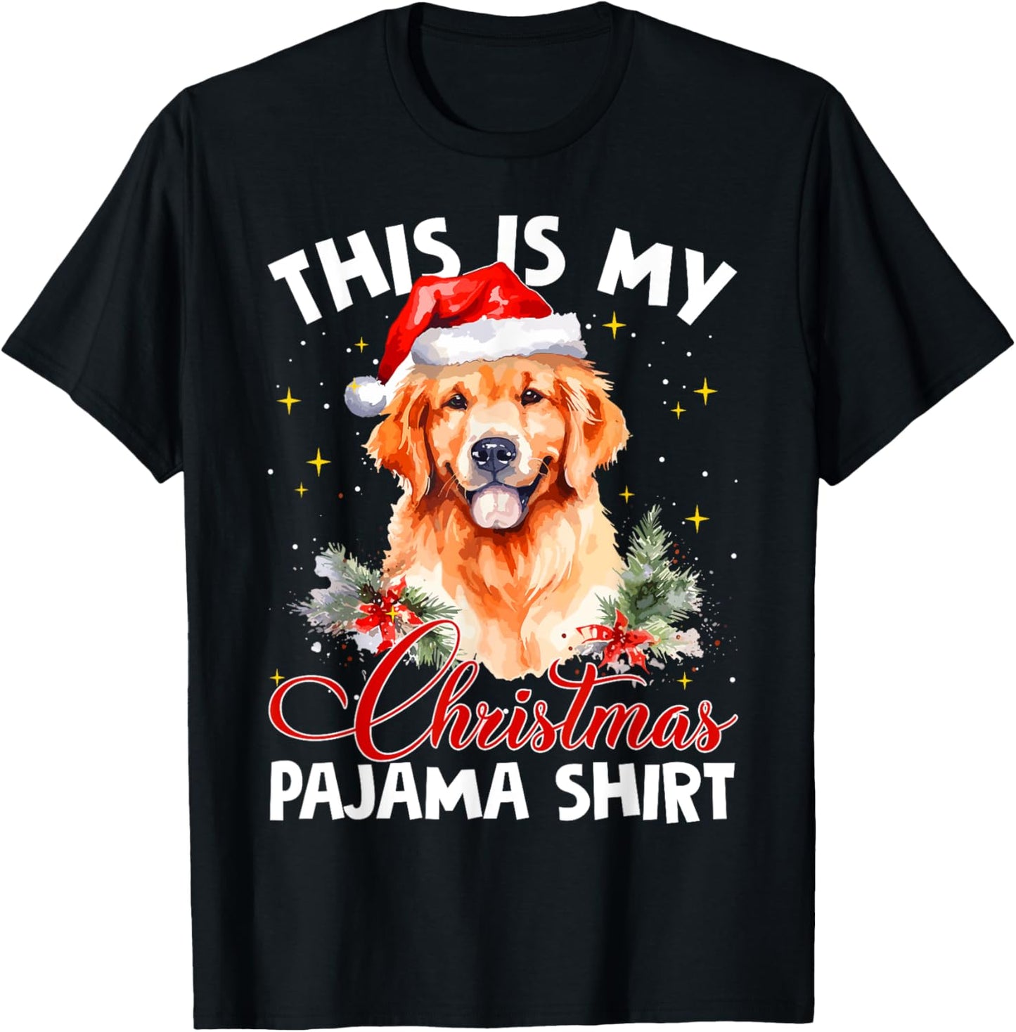 Golden Retriever Christmas Pajama Santa Hat Dog Lover Funny Women T-Shirt - T-Shirt | Black