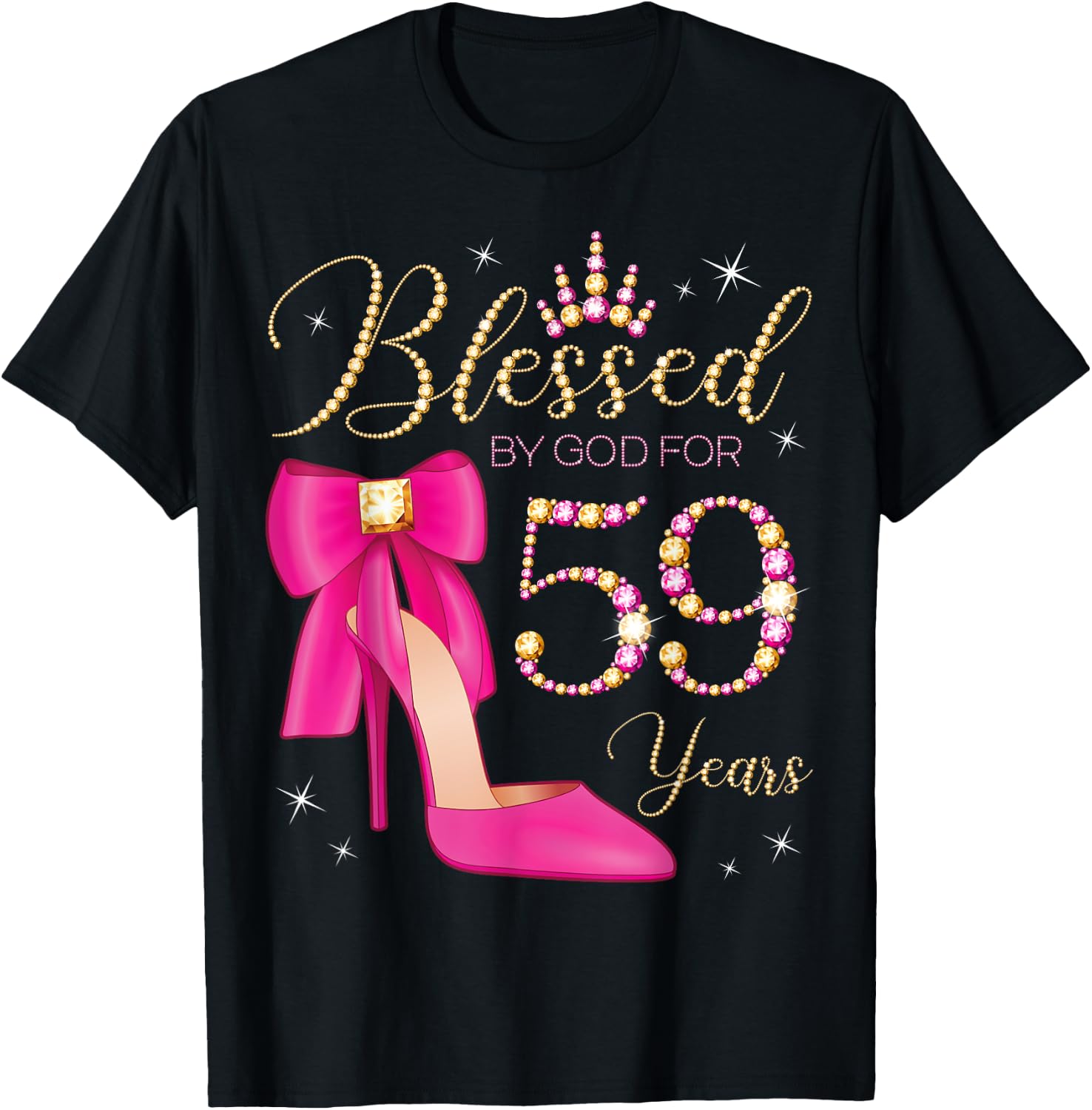 Blessed By God For 59 Years Old 59th Birthday Party Queen T-Shirt - T-Shirt | Black