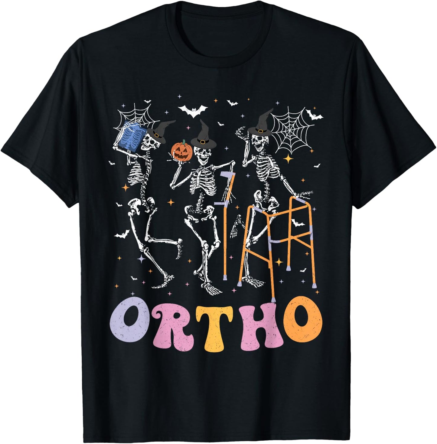 Ortho Squad Halloween Pumpkin Dancing Orthopedic Skeletons T-Shirt - T-Shirt | Black